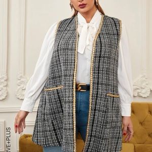 Plaid tweed overcoat vest tunic